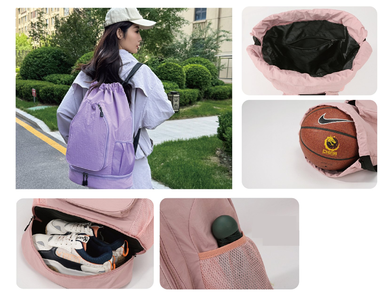 客製化輕量帶獨立鞋層羽球束口袋運動後背包-C042