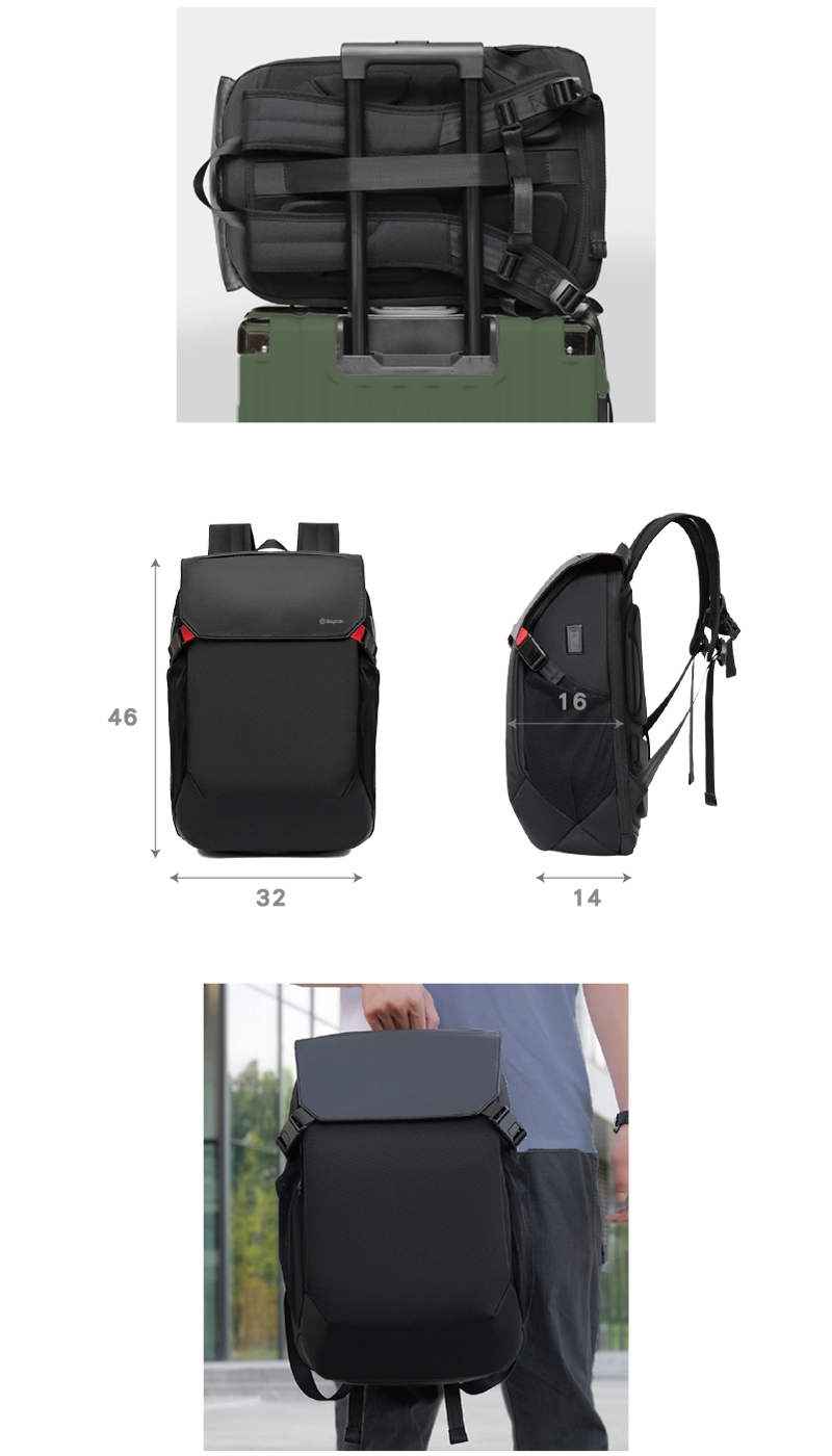 客製都會高階款筆電後背包尺寸為46*32*14cm,背面設有行李拉桿固定帶。