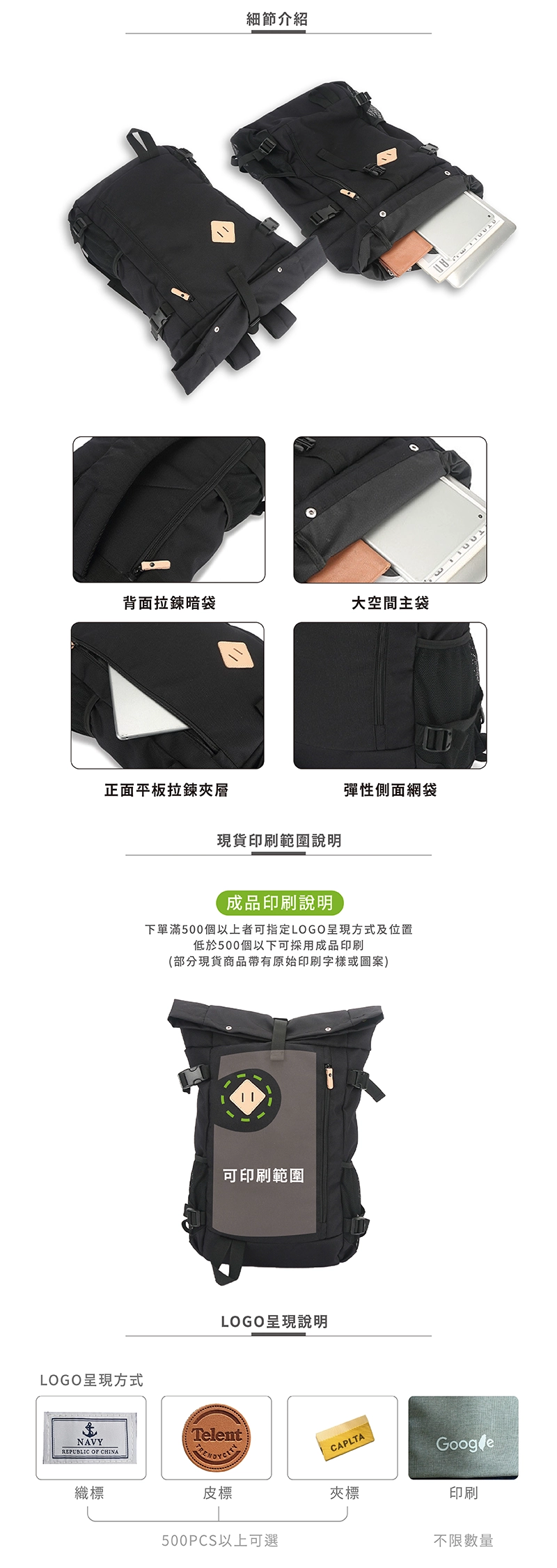 英倫風折口雙肩後背包細節介紹