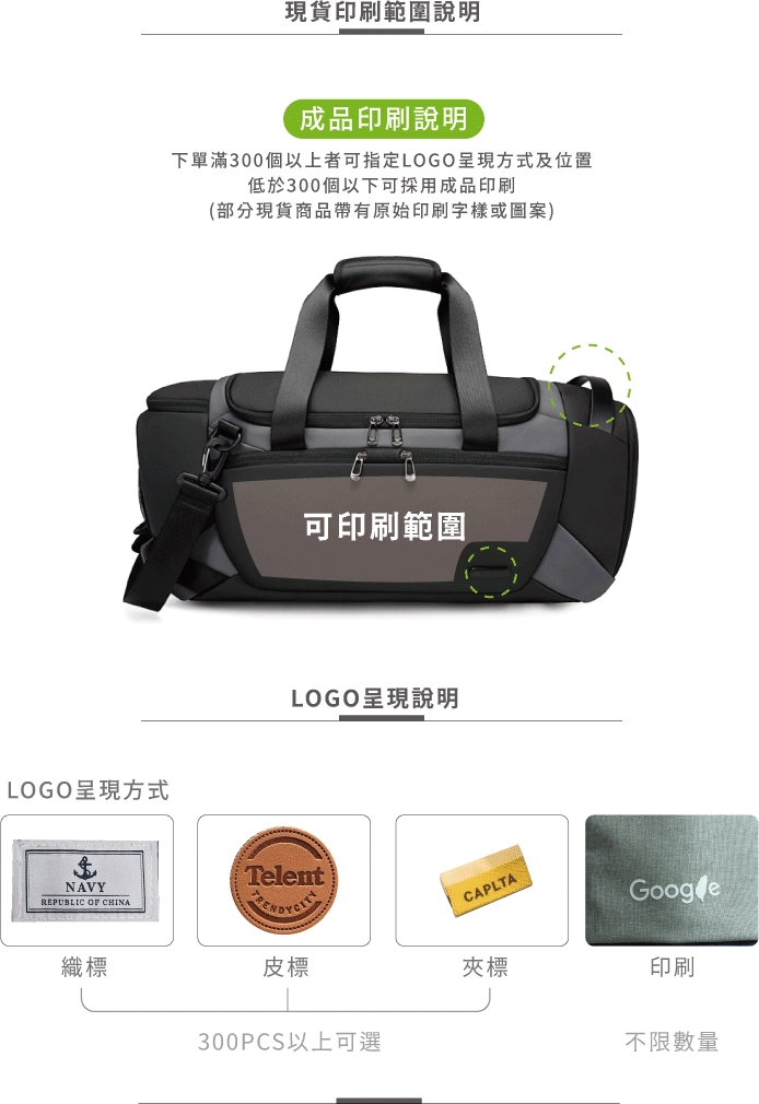 潮流運動旅行袋主-印刷說明