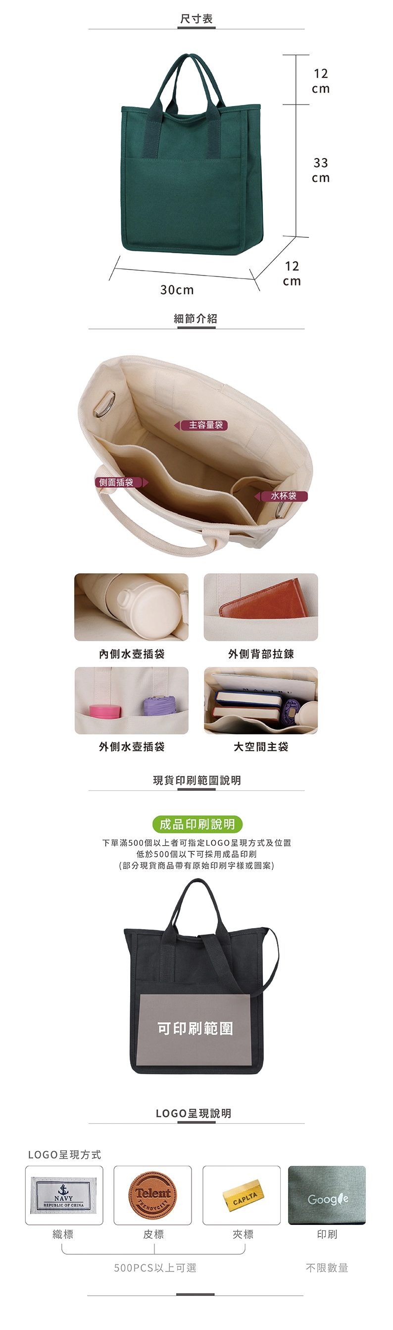 客製學院風手提袋-尺寸表與細節介紹