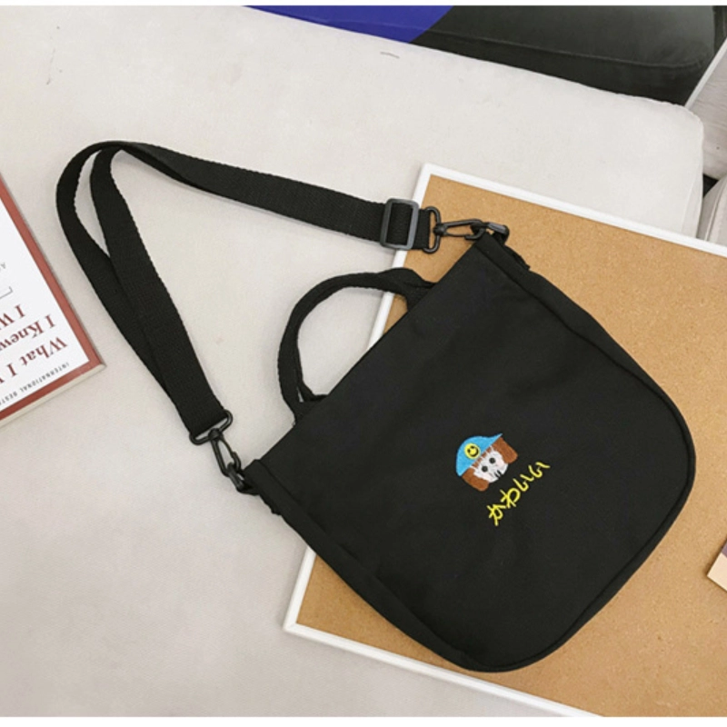 黑色正面刺繡平鋪主圖訂製韓系休閒手提袋斜背包側背包F049台灣專業包包代工廠