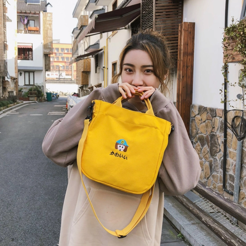 可愛文青刺繡外觀展示訂製韓系休閒手提袋斜背包側背包F049企業禮贈品包袋訂製