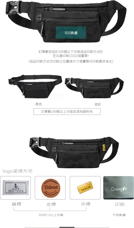 日系輕量單肩腰包-印刷說明